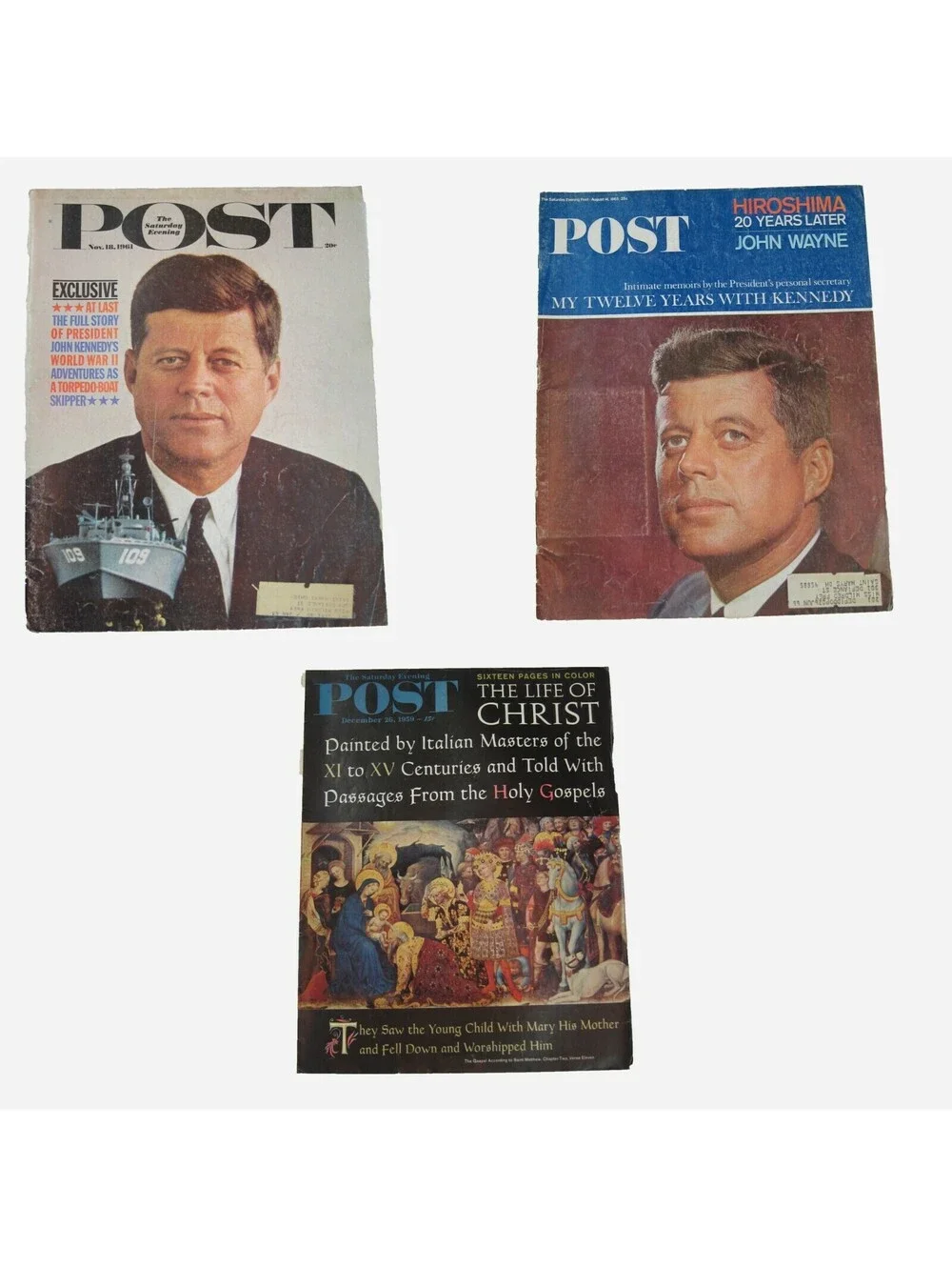 Lot 3 Saturday Evening Post JFK John F. Kennedy 1961, 1965 & 1959 Life of Christ